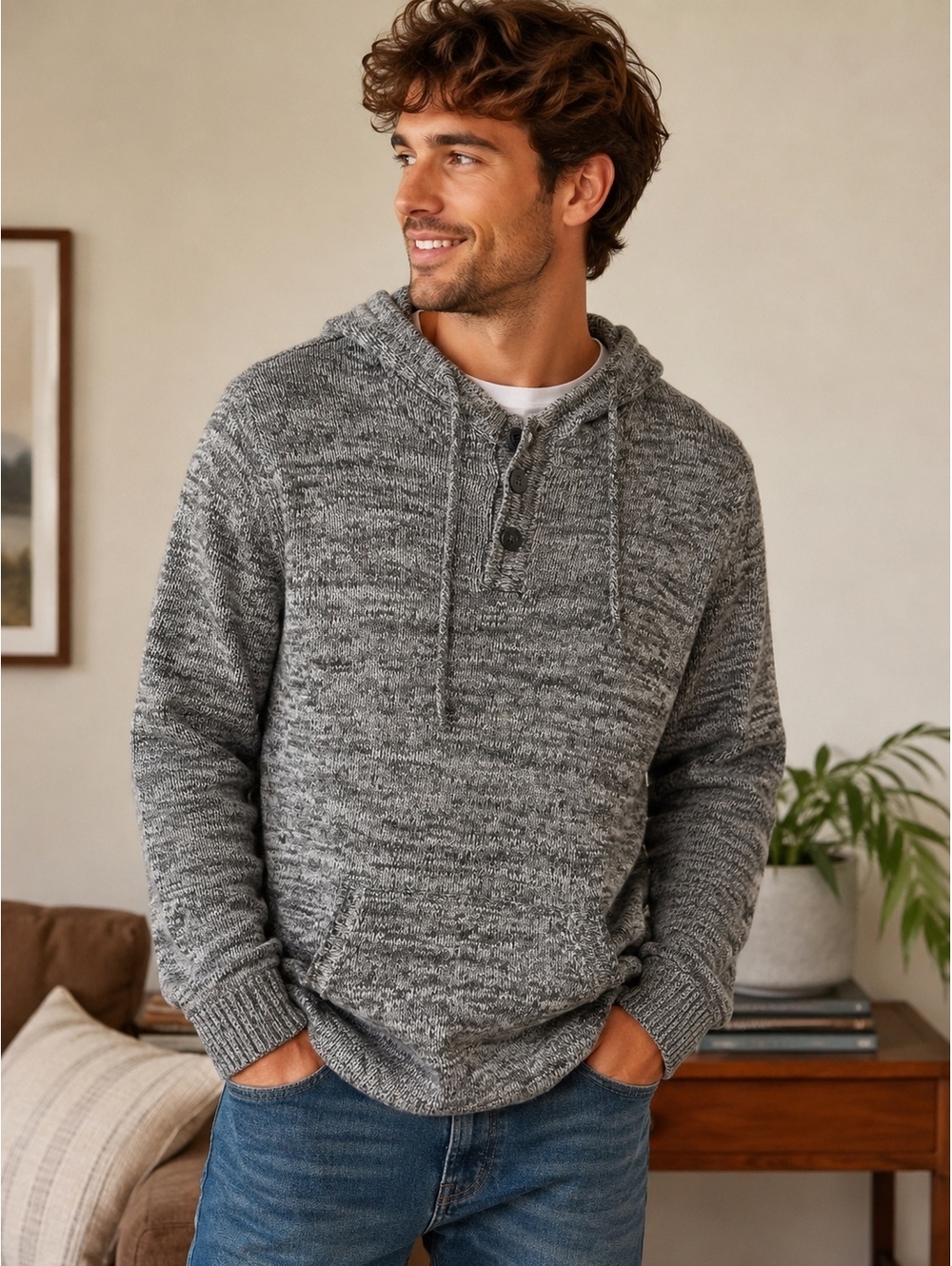 Urban Pipeline Men XL Gray Knit Hoodie Pullover Sweater